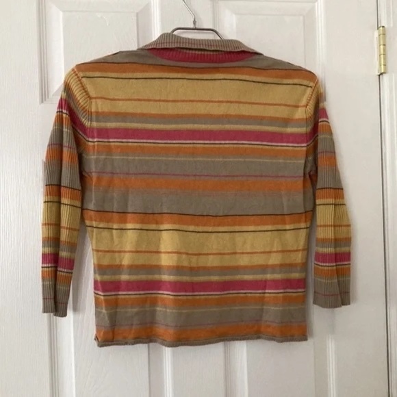 Vintage Carlisle Sweater Top Striped V Neck Collared Ribbed Medium - Picture 6 of 6